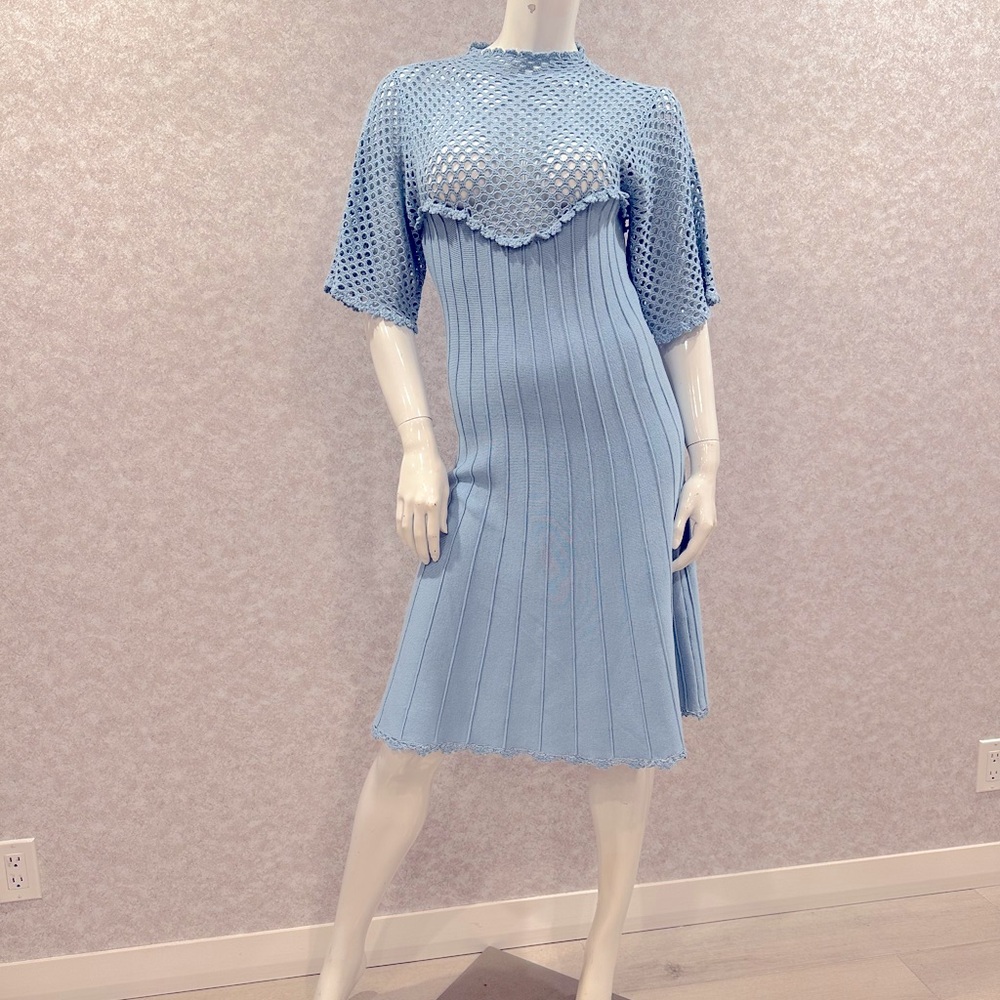 Lela Rose Elegant Blue Knit Dress